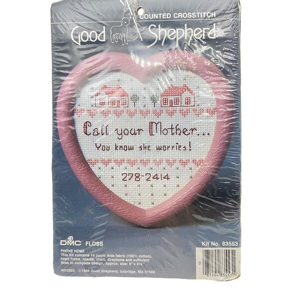 Good Shepherd Other - Good Shepherd Counted Cross Stitch Kit OOP Heart Frame Call Your Mother 5"x5.5"